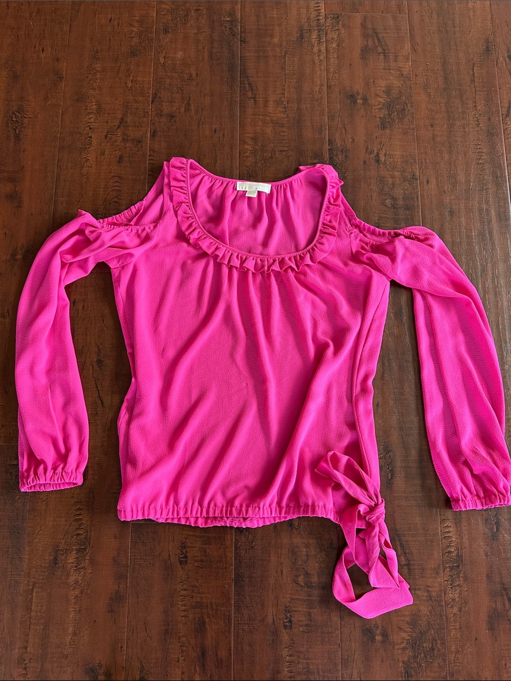 Michael Kors Hot Pink Cold-Shoulder Ruffle Tie-Hem Top